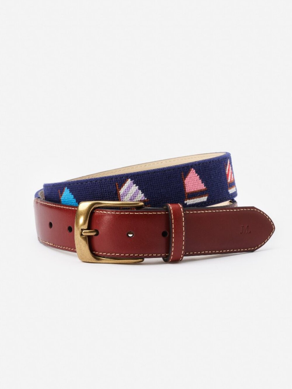 J McLaughlin Needlepoint Belt in Sailboat - Navy/Multi NEW